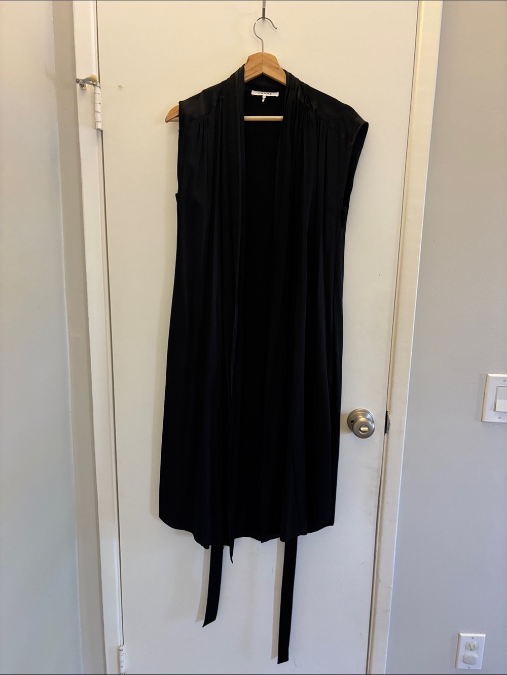 Frame Denim Sleeveless Black Draped Long Vest
